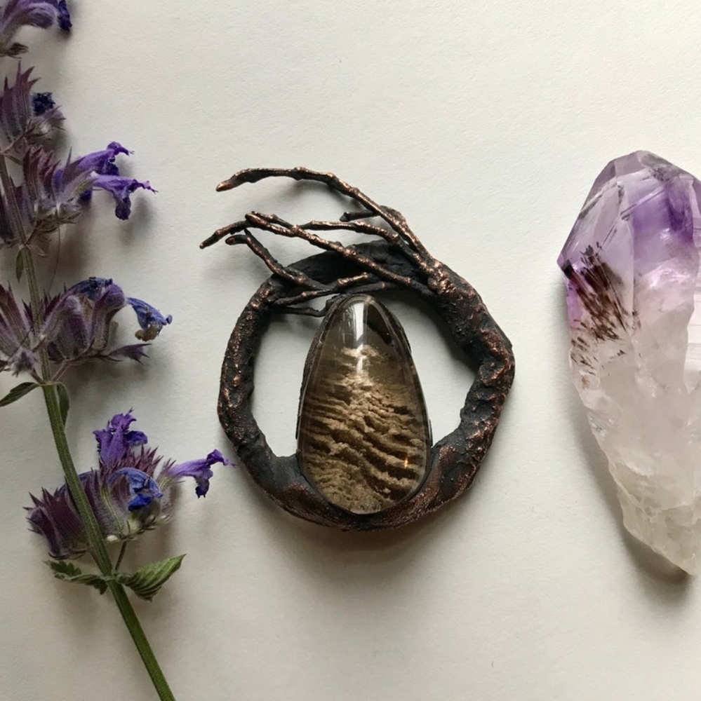 Lodolite quartz twig talisman with copper handmade by Oddwitch